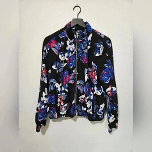 Belle‎ & Sky Floral Print Bomber Jacket Size Medium